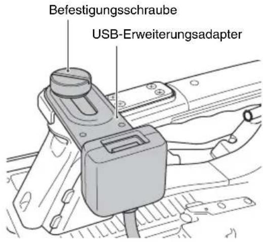 SONY PXW-X500 - Drehen Sie die Befestigungsschraube im Uhrzeigersinn, um den USB-Erweiterungsadapter festzuschrauben. - 1