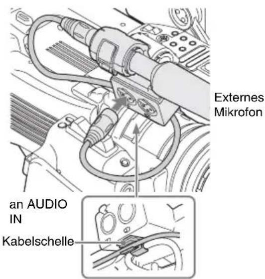 SONY PMW-300K1 - Schließen Sie das Mikrofonkabel an die Anschlüsse AUDIO IN CH-1/CH-2 an. - 1