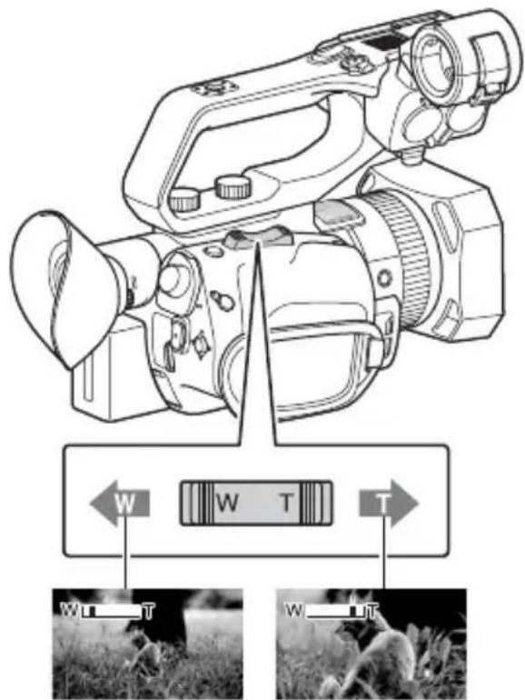 SONY PXW-Z90T - Einstellen des Zooms mit dem Motorzoomhebel - 1
