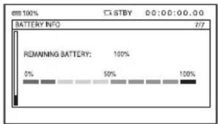100% STBY 0:0:00:00.00 BATTERY INFO 7/7 REMAINING BATTERY: 100% 0% 50% 100%