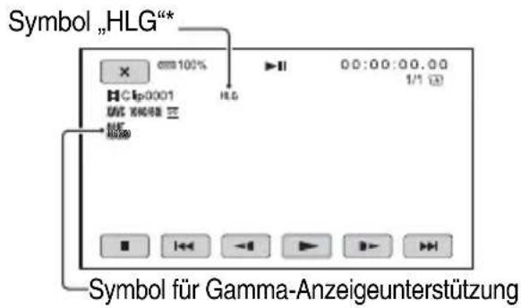 Symbol „HLG“* × 100% Cip-0001 MFC 80048 HLG 00:00:00.00 1/1 (2) Symbol für Gamma-Anzeigeunterstützung
