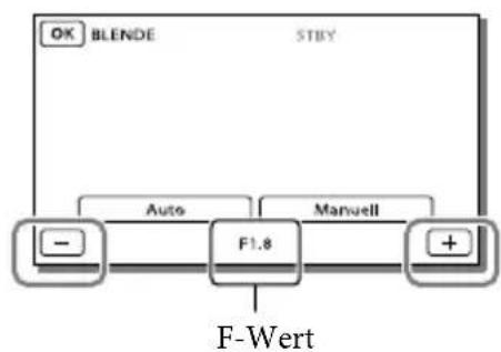 graph TD A["OK"] --> B["BLENDE"] B --> C["F-Wert"] D["STBY"] --> E["Auto"] F["Manuell"] --> G["F-Wert"]