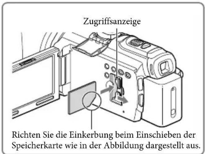 Zugriffsanzeige Richten Sie die Einkerbung beim Einschieben der Speicherkarte wie in der Abbildung dargestellt aus.