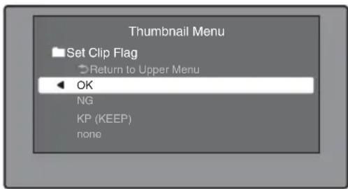 Miniaturansicht-Menü Clip-Flag festlegen Zurück zum übergeordneten Menü OK NG KP (KEEP) keine