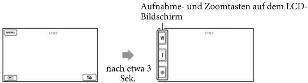 Aufnahme- und Zoomtasten auf dem LCD- Bildschirm nach etwa 3 Sek.