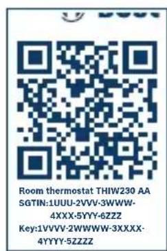 Room thermostat THIW230 AA SGTIN:1UUU-2VVV-3WWW- 4XXX-5YYY-6ZZZ Key:1VVVV-2WWWW-3XXXX- 4YYYY-5ZZZZ