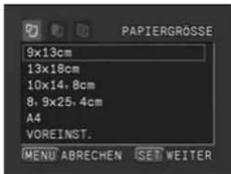 PAPIERGROSSE 9x13cm 13x18cm 10x14, 8cm 8, 9x25, 4cm A4 VOREINST. MENU ABRECHEN SET WEITER