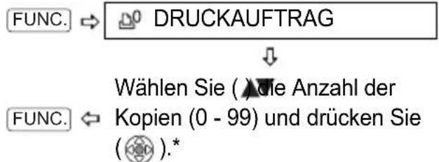 FUNC. → DRUCKAUFTRAG Wählen Sie ( ) Die Anzahl der Kopien (0 - 99) und drücken Sie ( ).*