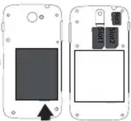 Diagram showing two smartphone screens with labeled slots and a black arrow pointing to the screen area.