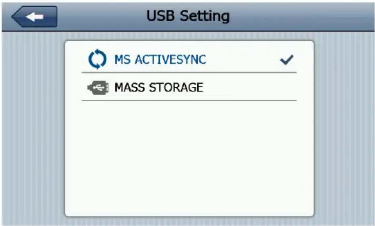 USB Setting MS ACTIVESYNC MASS STORAGE