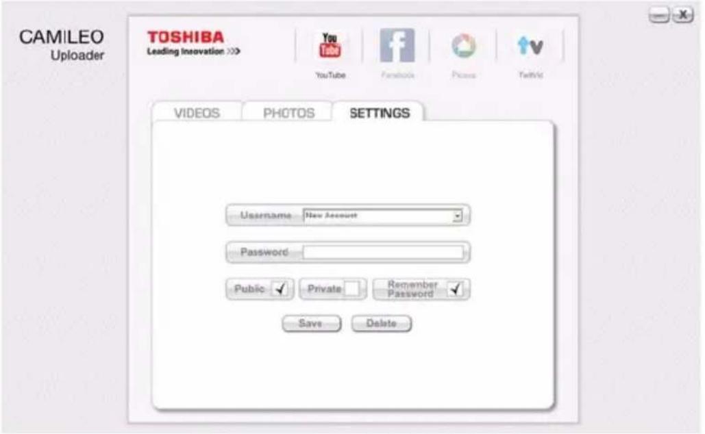 TOSHIBA Camileo CLIP - Información de configuración de la cuenta para el sitio web - 1