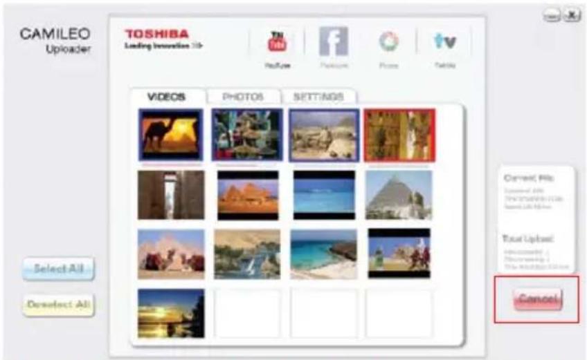 CAMILEO Uploader TOSHIBA Leading Innovation 35 YouTube Facebook Photo TV Videos PHOTOS SETTINGS Current Pits Selected All Show the Photo Show the Photo Tour Upload: Recommended > Previewing > The Preview 2018 Cancel Select All Deselect All