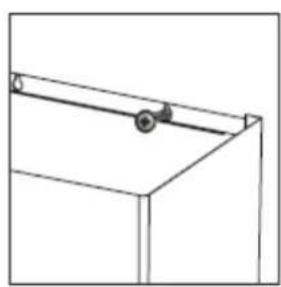 Simple line drawing of a mechanical structure with a pulley and two circular components (no text or symbols)