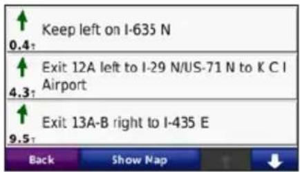 GARMIN nüvi 705 - Turn List Page - 1