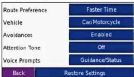 GARMIN nüvi 600 - Changing the Navigation Settings - 1