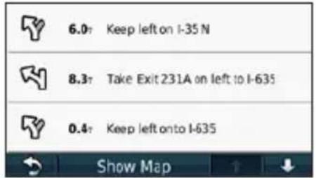 GARMIN nüvi 1260 - Viewing the Turn List - 1