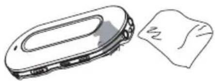 Line drawing of a device with a handle and a separate paper sheet (no text or symbols)