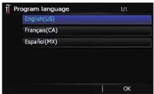 Program language 1/1 English(US) Français(CA) Español(MX) OK