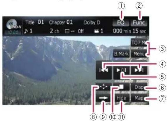 Title 01 Chapter 01 Dolby D EQ Func 1 2 ch Off 1 000 min 15 sec TOP M B.Mark Menu 4 5 6 7 Hide Map 8 9 10 11