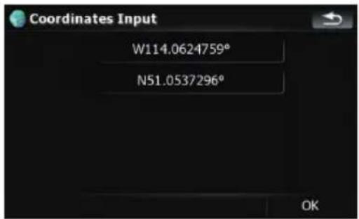 Coordinates Input W114.0624759° N51.0537296° OK