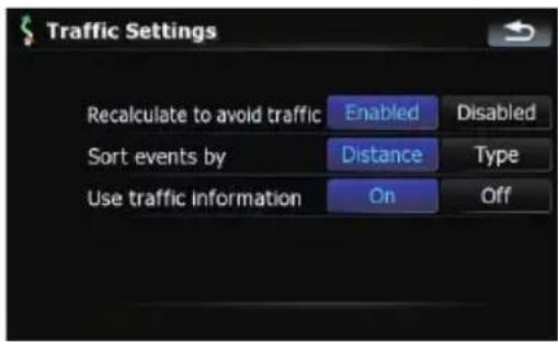 Traffic Settings Recalculate to avoid traffic Enabled Disabled Sort events by Distance Type Use traffic information On Off