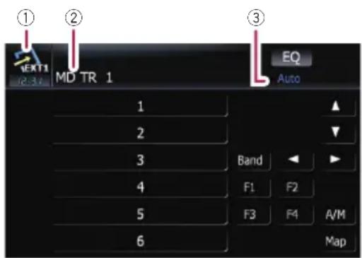 ① ② ③ ④ NEXT1 MD TR 1 EQ Auto 1 2 3 Band 4 F1 F2 5 F3 F4 A/M 6 Map
