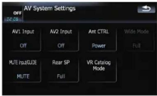 AV System Settings OFF 02.06 AV1 Input AV2 Input Ant CTRL Wide Mode Off Off Power Full MUTE Inp/GUDE Rear SP VR Catalog MUTE Full Mode