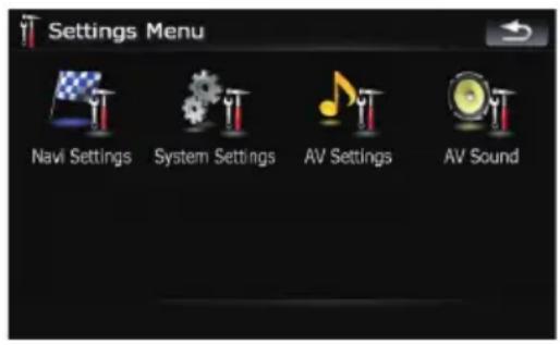 Settings Menu Navi Settings System Settings AV Settings AV Sound