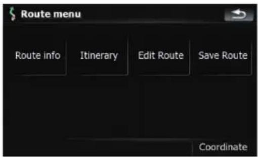 Route menu Route info Itinerary Edit Route Save Route Coordinate