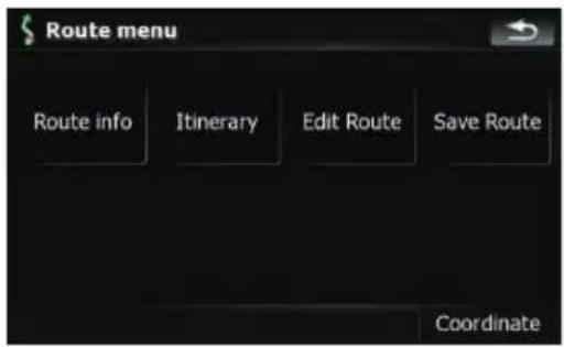 Route menu Route info Itinerary Edit Route Save Route Coordinate