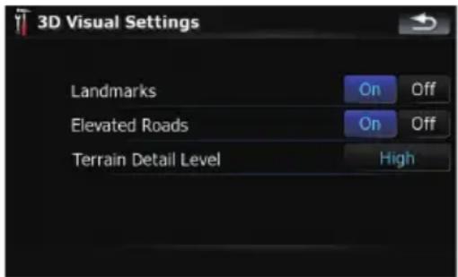 3D Visual Settings Landmarks On Off Elevated Roads On Off Terrain Detail Level High