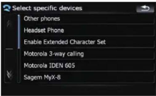 Select specific devices Other phones Headset Phone Enable Extended Character Set Motorola 3-way calling Motorola IDEN 605 Sagem MyX-8