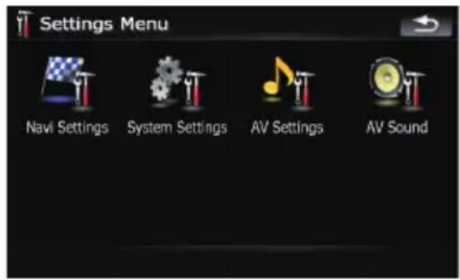 Settings Menu Navi Settings System Settings AV Settings AV Sound