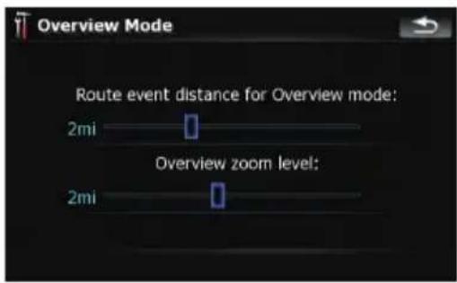 Overview Mode Route event distance for Overview mode: 2mi Overview zoom level: 2mi