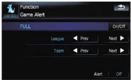 Function Game Alert FULL On/Off League ▶ Prev Next ▶ Team ▶ Prev Next ▶ Alert ▶ Off