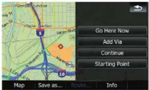 Go Here Now Add Via Continue Starting Point Map Save as... Route... Info