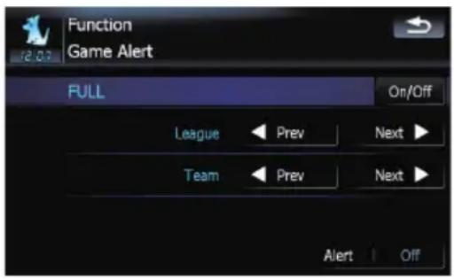 Function Game Alert FULL On/Off League Prev Next Team Prev Next Alert Off
