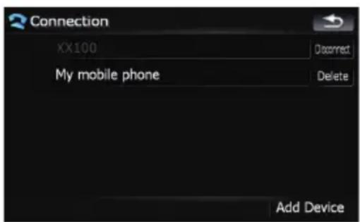 Connection XX100 My mobile phone Add Device Disconnect Delete