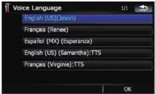 Voice Language English (US)(Jason) Français (Renee) Español (MX) (Esperanza) English (US) (Samantha):TTS Français (Virginie):TTS OK