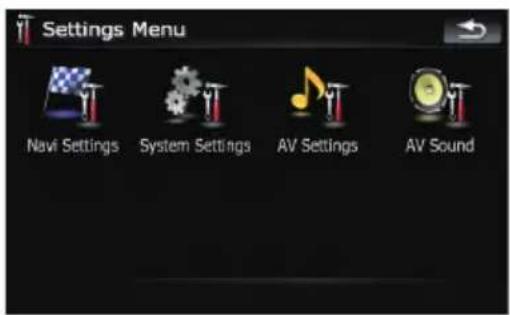 Settings Menu Navi Settings System Settings AV Settings AV Sound