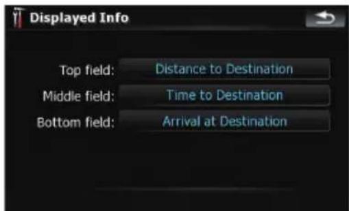 Displayed Info Top field: Distance to Destination Middle field: Time to Destination Bottom field: Arrival at Destination