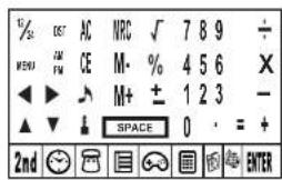 G/2 DST AC NRC √ 7 8 9 ÷ MENJ FAM CE M- % 4 5 6 X ▲ ▲ M+ ± 1 2 3 - ▲ ▼ ↓ SPACE 0 · = + 2nd