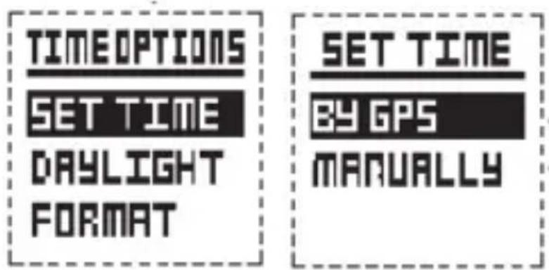 TIMEOPTIONS SET TIME DAYLIGHT FORMAT SET TIME BY GPS MANUALLY