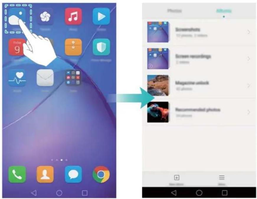 Screenshot of a mobile app interface showing a hand interacting with a touchscreen display and a list of photo thumbnails on the right.