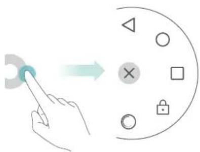 Diagram showing a hand interacting with a circular interface with various symbols and a light blue arrow pointing to the contact point.