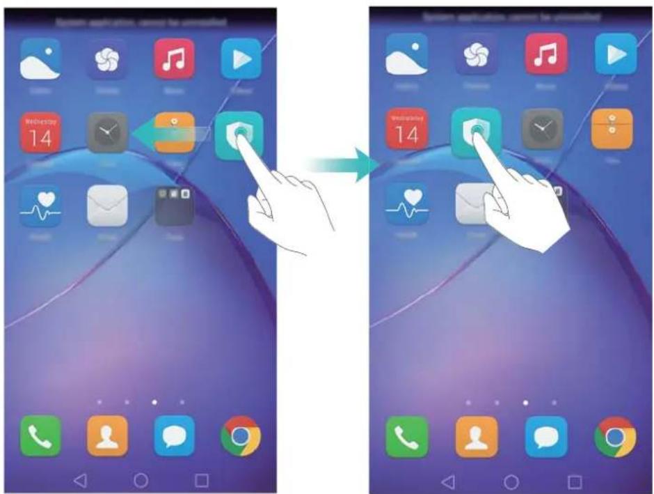 Comparison of smartphone home screen status before and after editing, showing app icons and status indicators