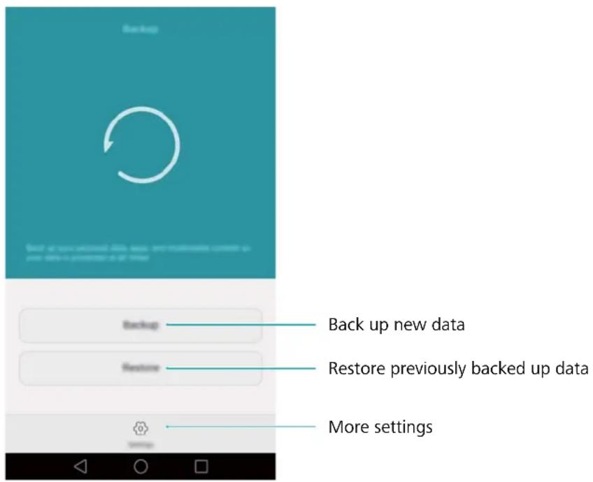 Backup Backup Restore More settings Back up new data Restore previously backed up data