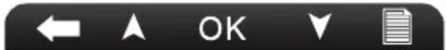 User interface toolbar with directional and text icons including left-pointing arrow, up-right triangle, OK, down-right arrow, and document icon