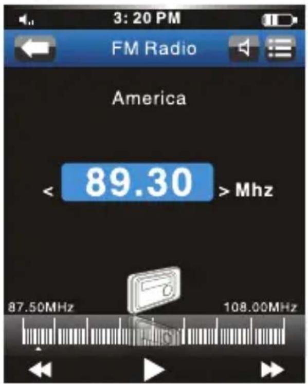 3:20 PM FM Radio America < 89.30 >Mhz 87.50MHz 108.00MHz