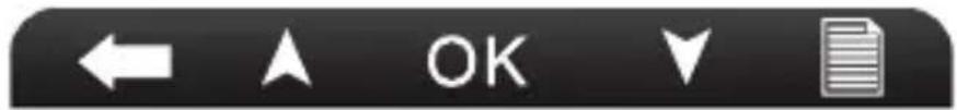 User interface toolbar with directional and text icons including left-pointing arrow, up-right triangle, OK, down-right arrow, and document icon